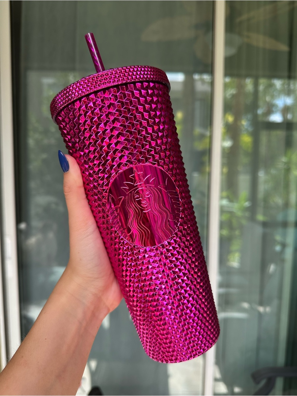 Starbucks Metallic Magenta Studded Tumbler with Straw